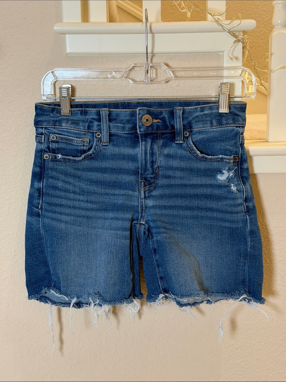 American Eagle Outfitters Distressed Dark Blue Denim Shorts